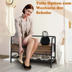 Schuhbank Industrielle Schuhbank mit Verstecktem Stauraum 100 x 37 x 62 cm Rustikales Braun