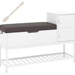 Schuhbank mit Klappdeckel & Sitzfläche & 2 Türen Schuhregal Schuhschrank 100 x 30 x 68 cm