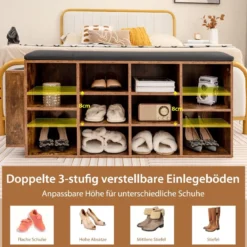 Schuhbank mit Schirmständer Eingangsbank mit Verstellbarer Ablage 110 x 30 x 52 cm