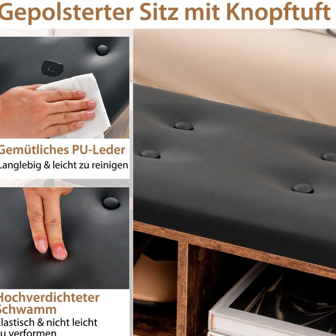 Schuhbank mit Schirmständer Eingangsbank mit Verstellbarer Ablage 110 x 30 x 52 cm