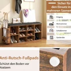 Schuhbank mit Schirmständer Eingangsbank mit Verstellbarer Ablage 110 x 30 x 52 cm