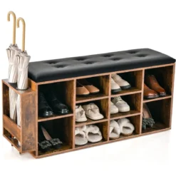 Schuhbank mit Schirmständer Eingangsbank mit Verstellbarer Ablage 110 x 30 x 52 cm
