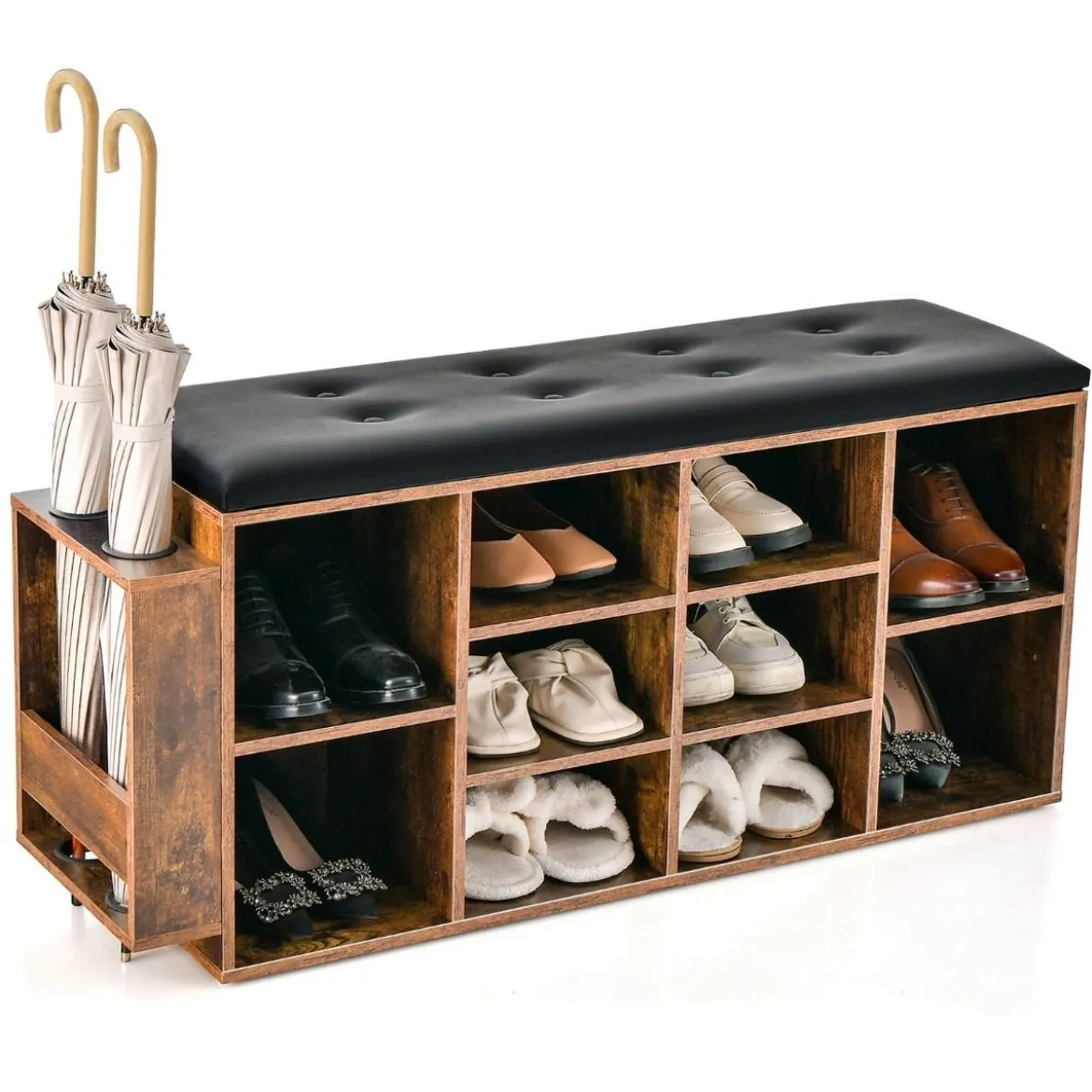 Schuhbank mit Schirmständer Eingangsbank mit Verstellbarer Ablage 110 x 30 x 52 cm