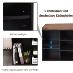 Schuhbank mit Sitzfläche Schuhregal Schuhkommode Schuhablage Schuhschrank Sitzbank mit Regal & Sitzkissen Holz Braun