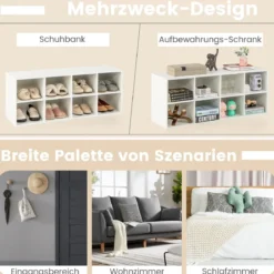 Schuhbank mit Sitzfläche Schuhregal aus Holz 230 kg Belastbar 102 x 30 x 41 cm Weiß Bücherschrank