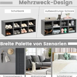 Schuhbank mit Sitzfläche Schuhregal aus Holz 230 kg Belastbar Bücherschrank 102 x 30 x 41 cm Grau