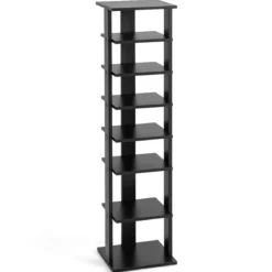 Schuhregal aus Holz 8-stöckiges Schuhregal Schuh-Organizer vertikal 27,5x26,5x110cm Schwarz