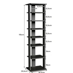Schuhregal aus Holz 8-stöckiges Schuhregal Schuh-Organizer vertikal 27,5x26,5x110cm Schwarz