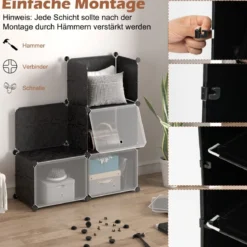 Schuhregal aus Kunststoff mit 12 Fächern & Seitlichen Haken Erweiterbar für Stiefel Schuhschrank
