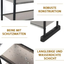 Schuhregal mit 10 Ebenen & Abnehmbarem Regal & Metallrahmen Platzsparende Schuhablage Schwarz