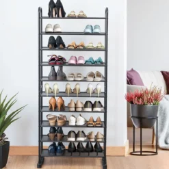 Schuhregal mit 10 Ebenen & Abnehmbarem Regal & Metallrahmen Platzsparende Schuhablage Schwarz