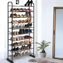 Schuhregal mit 10 Ebenen & Abnehmbarem Regal & Metallrahmen Platzsparende Schuhablage Schwarz