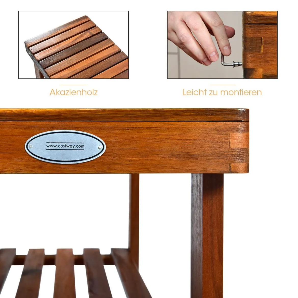 Schuhregal mit Sitzbank & 2 Ablagen Schuhschrank aus Holz Schuhständer 70 x 28 x 45 cm