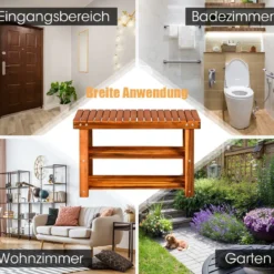 Schuhregal mit Sitzbank & 2 Ablagen Schuhschrank aus Holz Schuhständer 70 x 28 x 45 cm