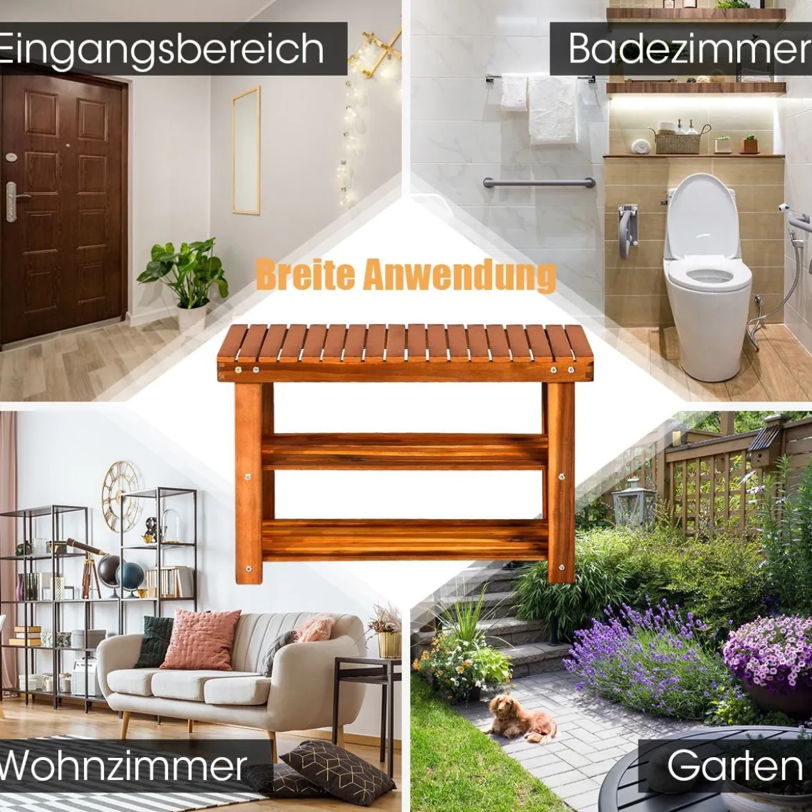 Schuhregal mit Sitzbank & 2 Ablagen Schuhschrank aus Holz Schuhständer 70 x 28 x 45 cm