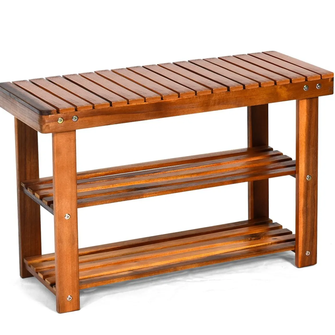 Schuhregal mit Sitzbank & 2 Ablagen Schuhschrank aus Holz Schuhständer 70 x 28 x 45 cm