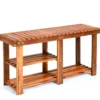 Schuhregal mit Sitzbank & 2 Ablagen Schuhschrank aus Holz Schuhständer 87 x 28 x 45 cm