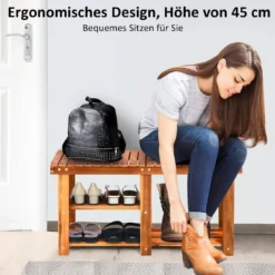 Schuhregal mit Sitzbank & 2 Ablagen Schuhschrank aus Holz Schuhständer 87 x 28 x 45 cm