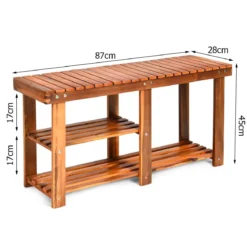 Schuhregal mit Sitzbank & 2 Ablagen Schuhschrank aus Holz Schuhständer 87 x 28 x 45 cm