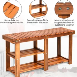 Schuhregal mit Sitzbank & 2 Ablagen Schuhschrank aus Holz Schuhständer 87 x 28 x 45 cm