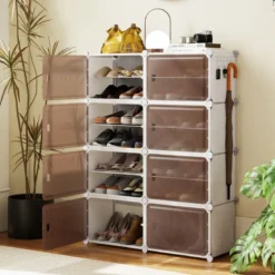 Schuhregal 8-stöckiger Schuhschrank mit herausnehmbaren Regalen stapelbare Schuhboxen für 32 Paar Schuhe