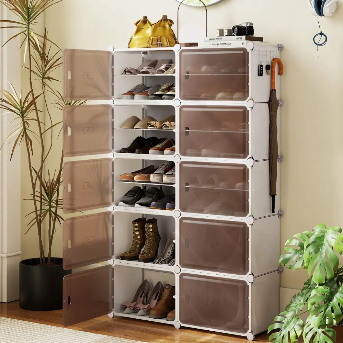 Schuhregal 10-stöckiger Schuhschrank mit herausnehmbaren Regalen stapelbare Schuhboxen für 40 Paar Schuhe