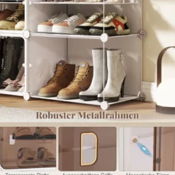 Schuhregal 10-stöckiger Schuhschrank mit herausnehmbaren Regalen stapelbare Schuhboxen für 40 Paar Schuhe