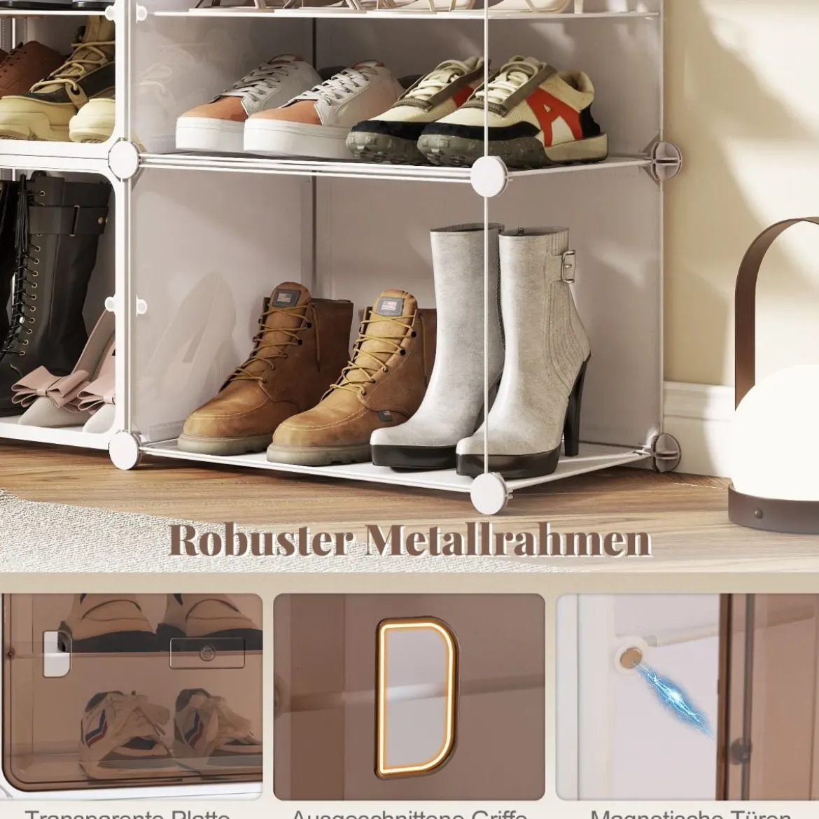 Schuhregal 10-stöckiger Schuhschrank mit herausnehmbaren Regalen stapelbare Schuhboxen für 40 Paar Schuhe