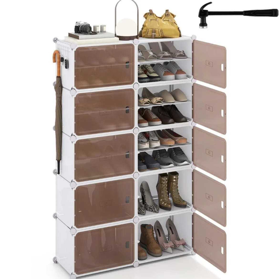 Schuhregal 10-stöckiger Schuhschrank mit herausnehmbaren Regalen stapelbare Schuhboxen für 40 Paar Schuhe