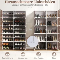Schuhregal 10-stöckiger Schuhschrank mit herausnehmbaren Regalen stapelbare Schuhboxen für 40 Paar Schuhe