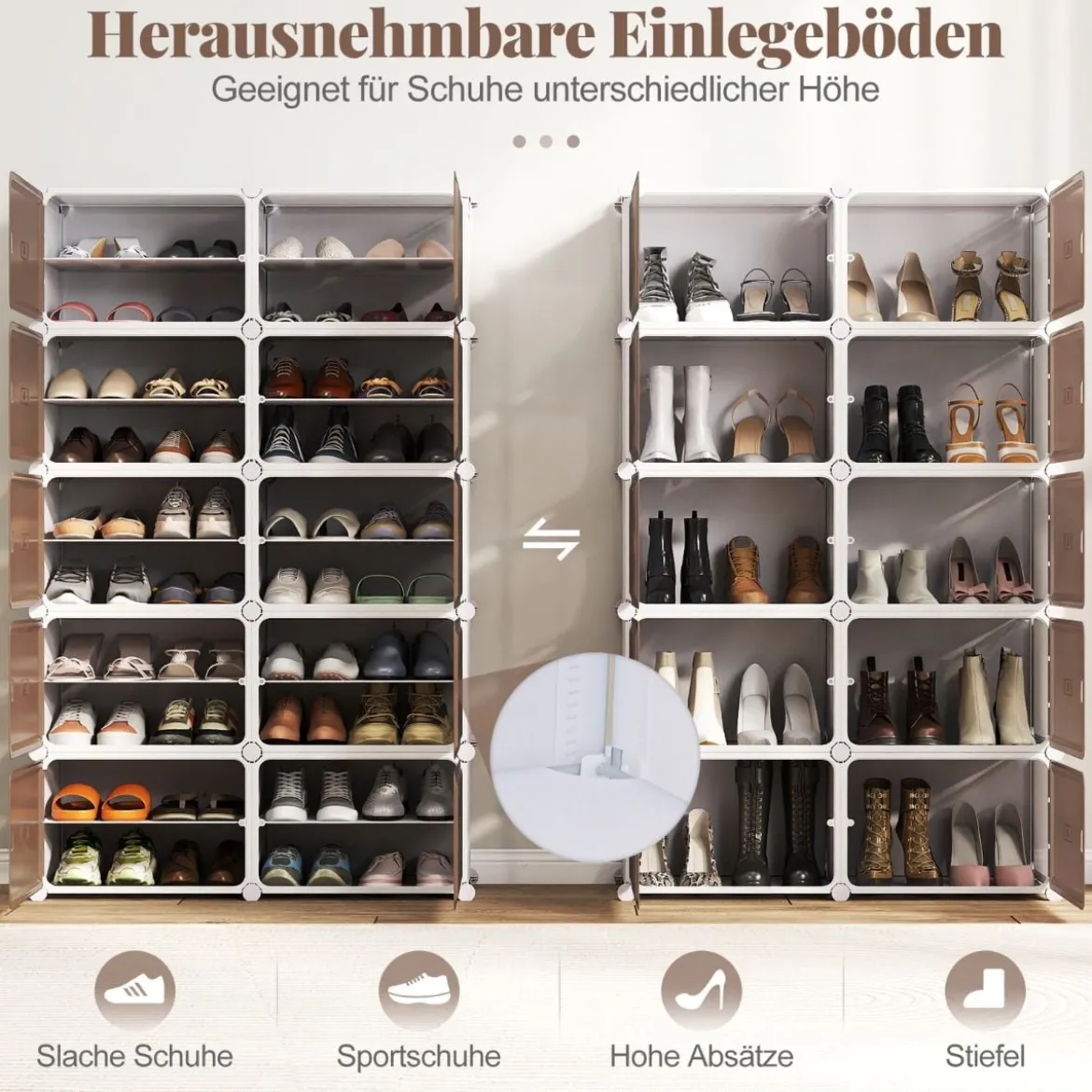 Schuhregal 10-stöckiger Schuhschrank mit herausnehmbaren Regalen stapelbare Schuhboxen für 40 Paar Schuhe