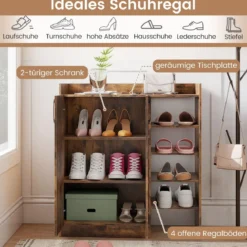 Schuhschrank mit 3-Fach Verstellbaren Regalböden & 2 Türen & 5 Offenen Regalen Braun