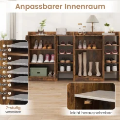Schuhschrank mit 3-Fach Verstellbaren Regalböden & 2 Türen & 5 Offenen Regalen Braun