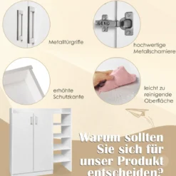 Schuhschrank mit 3-Fach Verstellbaren Regalböden & 2 Türen & 5 Offenen Regalen Weiß