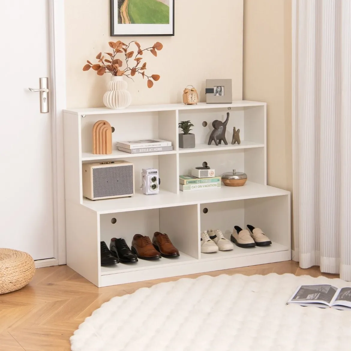 Schuhschrank mit 6 Fächern 2-in-1-Kombination aus Regal & Schuhbank Moderner Schuh Organizer