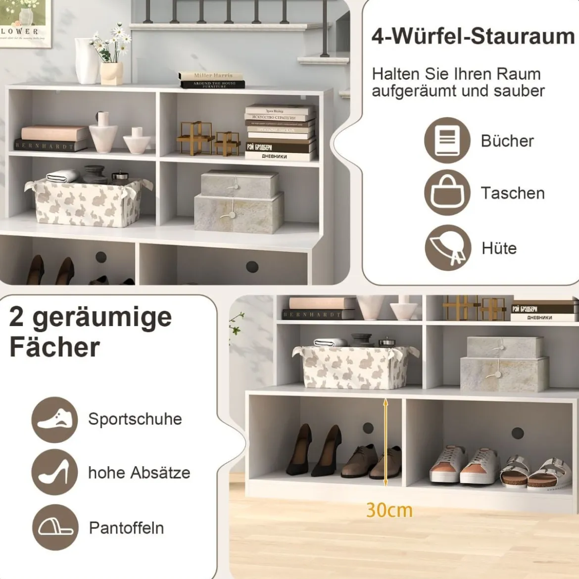 Schuhschrank mit 6 Fächern 2-in-1-Kombination aus Regal & Schuhbank Moderner Schuh Organizer