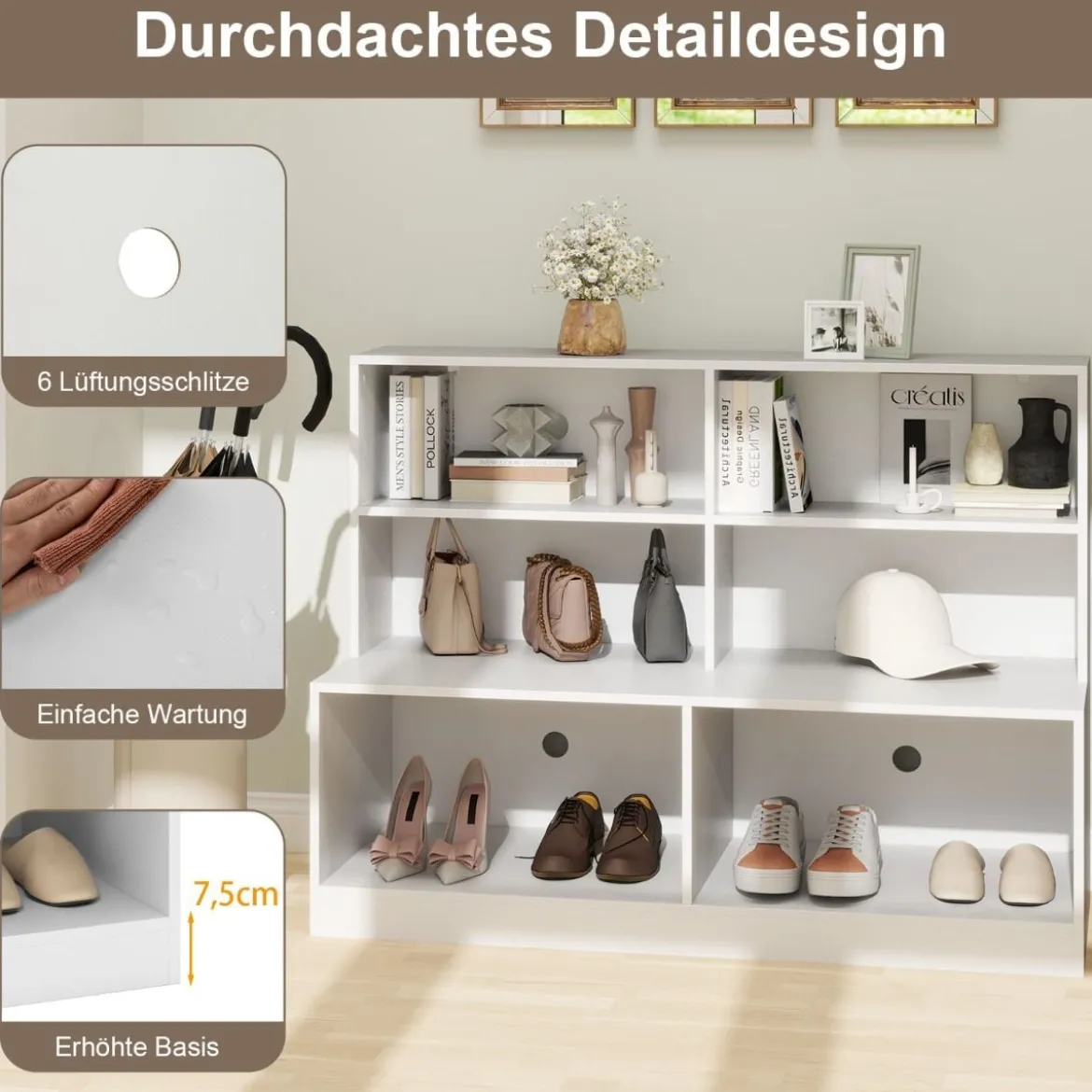 Schuhschrank mit 6 Fächern 2-in-1-Kombination aus Regal & Schuhbank Moderner Schuh Organizer