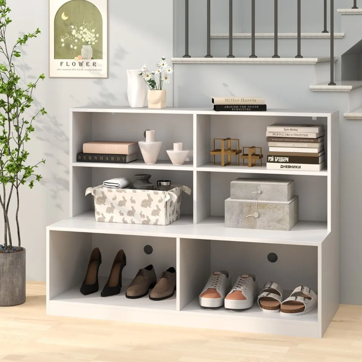 Schuhschrank mit 6 Fächern 2-in-1-Kombination aus Regal & Schuhbank Moderner Schuh Organizer