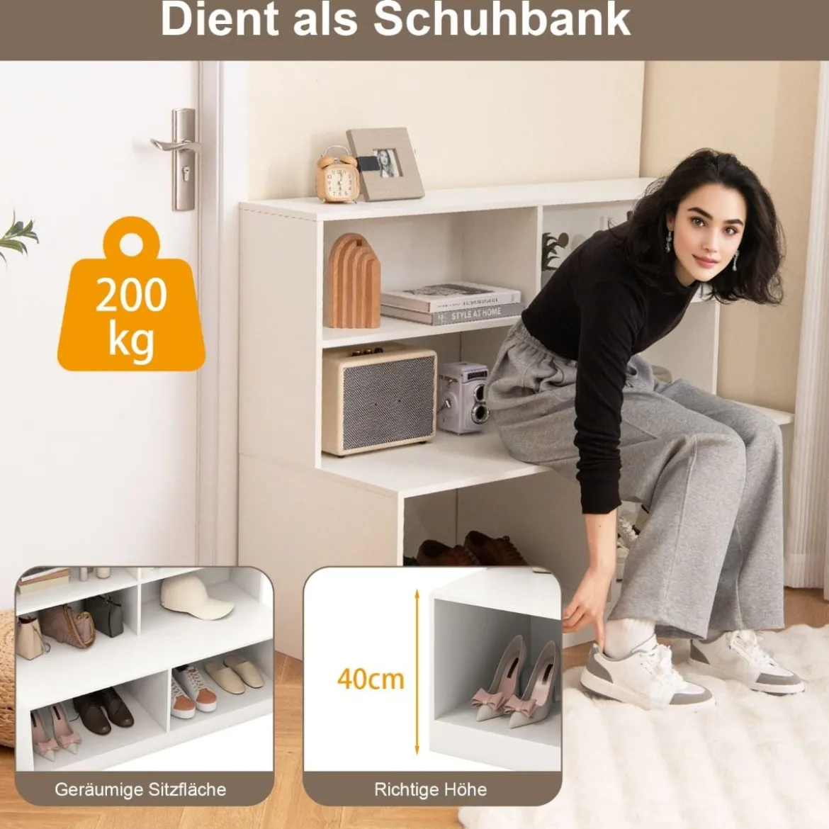 Schuhschrank mit 6 Fächern 2-in-1-Kombination aus Regal & Schuhbank Moderner Schuh Organizer