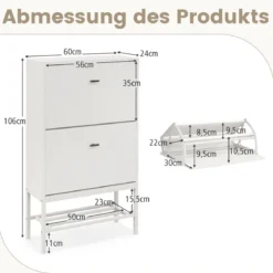 Schuhschrank mit 2 Klappen & 4 Ablageflächen & Offenem Regal Schuhkipper Schuhregal für 15 Paar Schuhe
