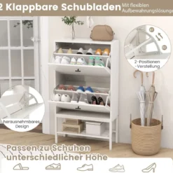 Schuhschrank mit 2 Klappen & 4 Ablageflächen & Offenem Regal Schuhkipper Schuhregal für 15 Paar Schuhe