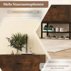 Schuhschrank mit 2 Klappen & 4 Ablageflächen & Offenem Regal Schuhkipper Schuhregal für 15 Paar Schuhe