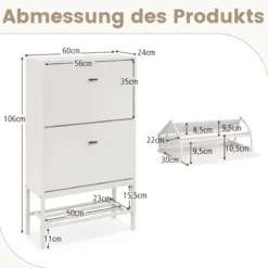Schuhschrank mit 2 Klappen & 4 Ablageflächen & Offenem Regal Schuhkipper Schuhregal für 15 Paar Schuhe