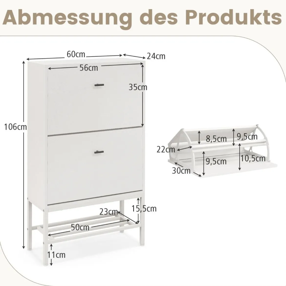 Schuhschrank mit 2 Klappen & 4 Ablageflächen & Offenem Regal Schuhkipper Schuhregal für 15 Paar Schuhe