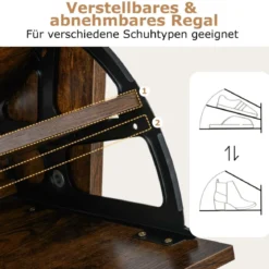Schuhschrank mit 2 Klappfächern schlankes verstecktes Holz-Schuhregal Weiß/Rustikale Holzoptik