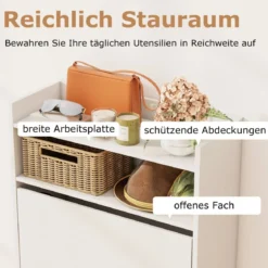 Schuhschrank mit 2 Klappfächern schlankes verstecktes Holz-Schuhregal Weiß/Rustikale Holzoptik