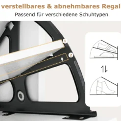 Schuhschrank mit 2 Klappfächern schlankes verstecktes Holz-Schuhregal Weiß/Rustikale Holzoptik