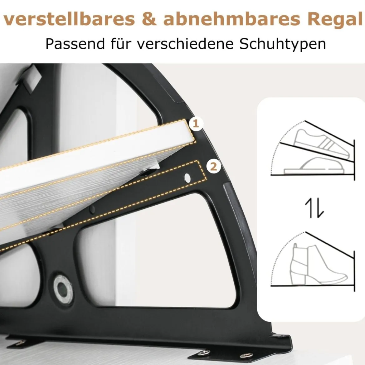 Schuhschrank mit 2 Klappfächern schlankes verstecktes Holz-Schuhregal Weiß/Rustikale Holzoptik