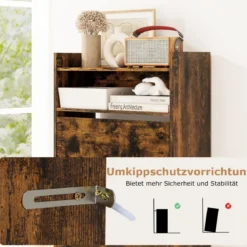 Schuhschrank mit 2 Klappfächern schlankes verstecktes Holz-Schuhregal Weiß/Rustikale Holzoptik