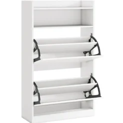 Schuhschrank mit 2 Klappfächern schlankes verstecktes Holz-Schuhregal Weiß/Rustikale Holzoptik